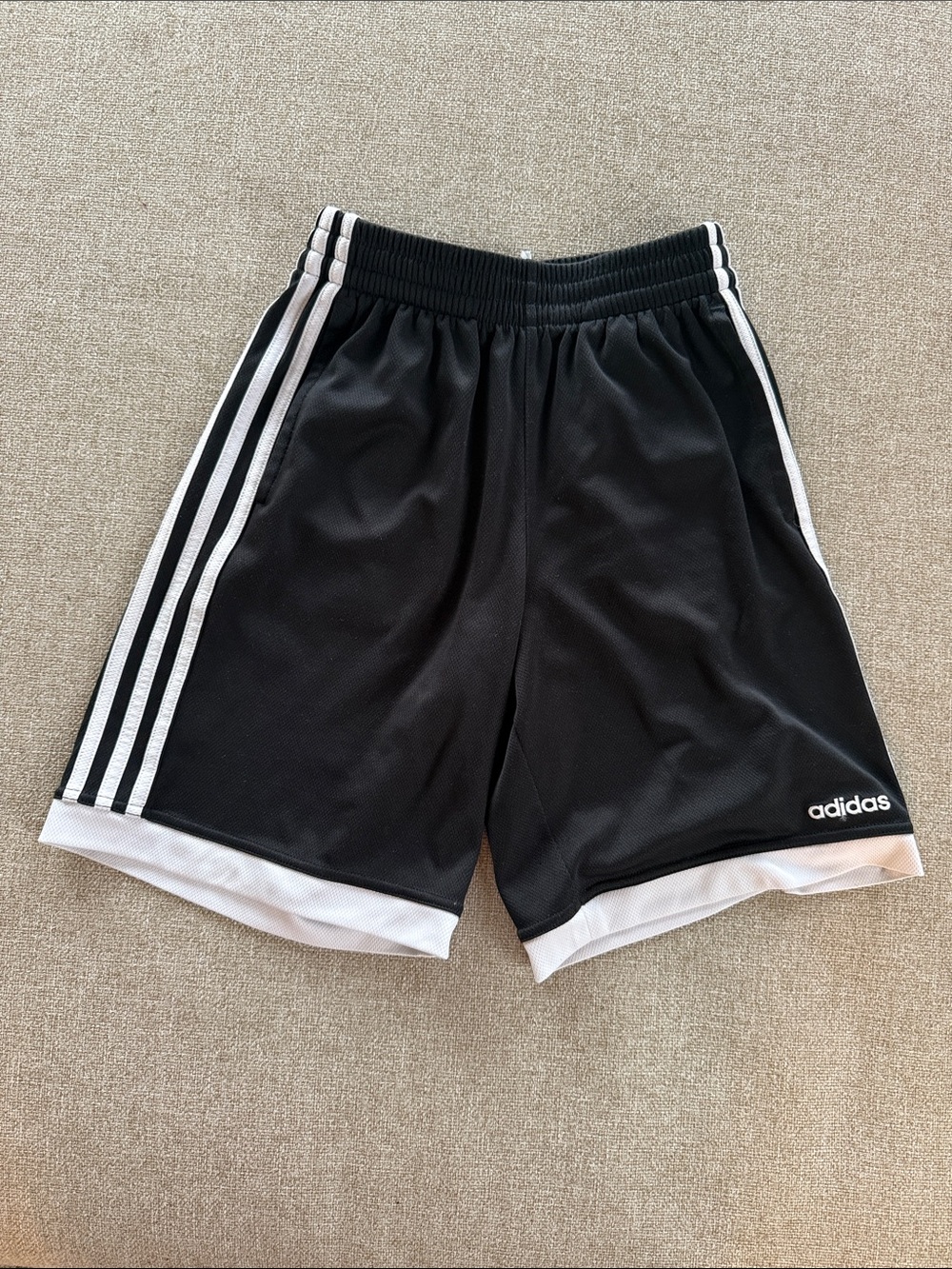 adidas Black Athletic Shorts with White Stripes - size M (10/12)